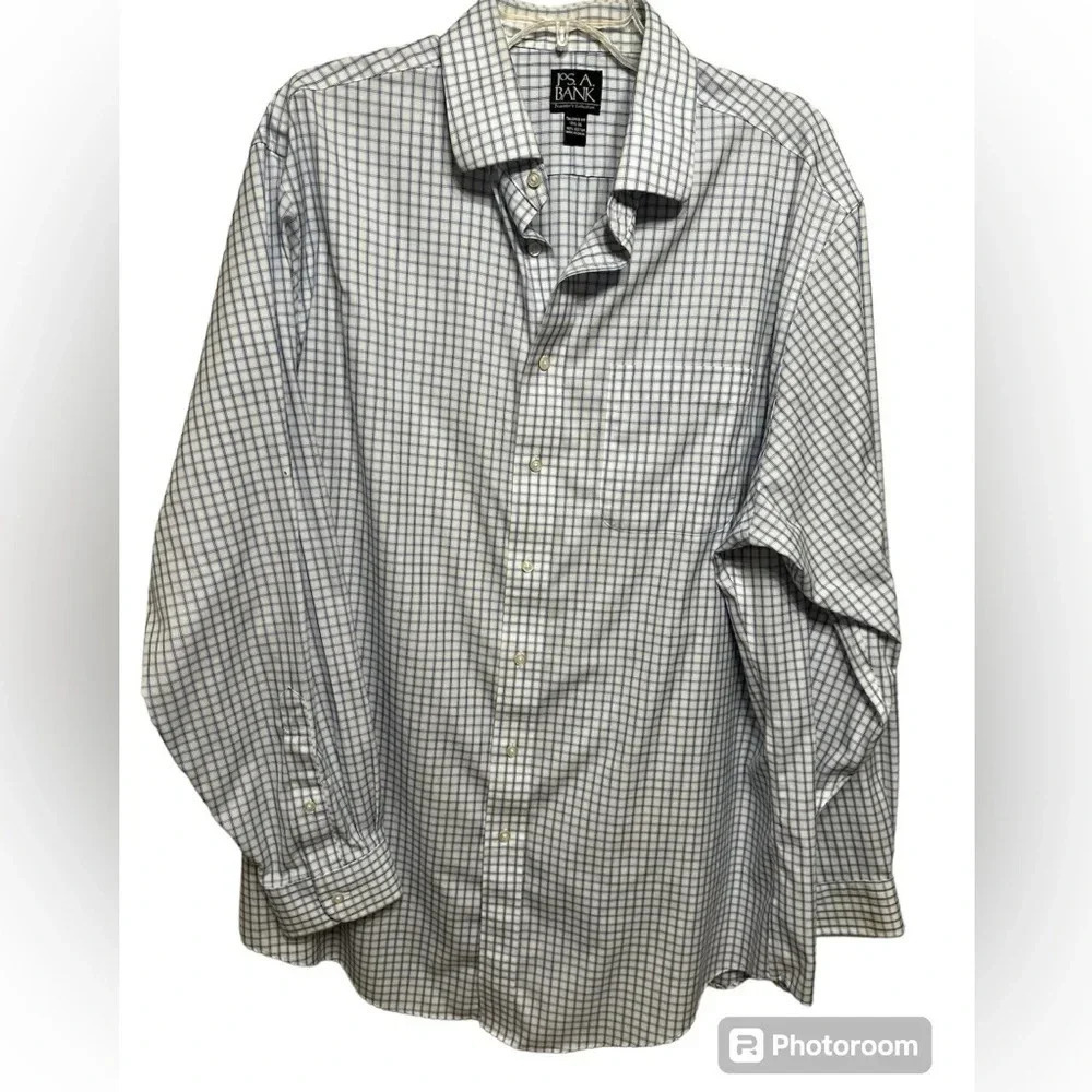 Jos A Banks Signature Collection blue checkered men’s dress shirt. - Picture 6 of 7